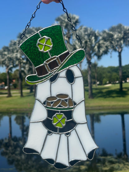 Lucky Irish Ghost Stained Glass Suncatcher - Gothic Window Decor