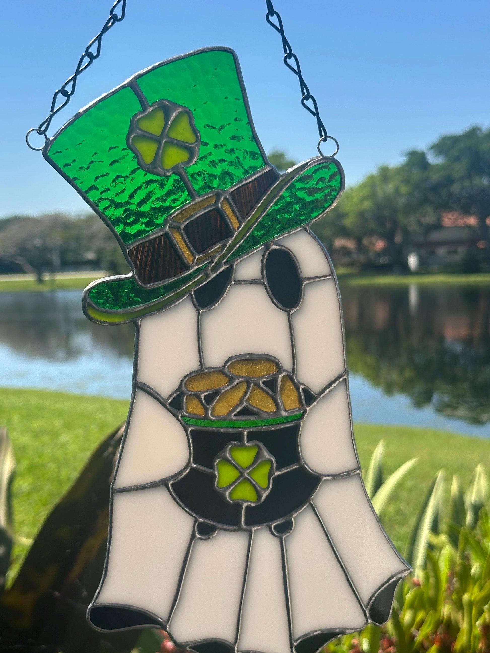 Lucky Irish Ghost Stained Glass Suncatcher - Gothic Window Decor