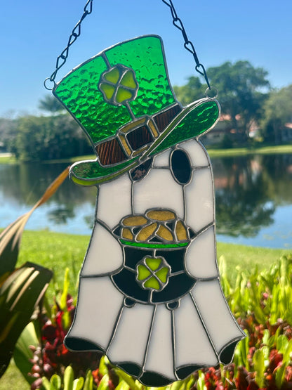 Lucky Irish Ghost Stained Glass Suncatcher - Gothic Window Decor