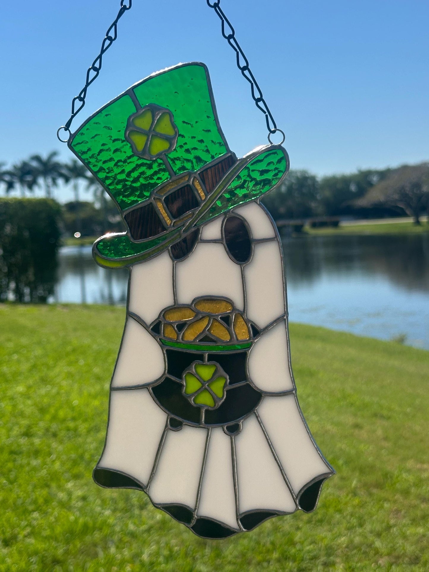 Lucky Irish Ghost Stained Glass Suncatcher - Gothic Window Decor