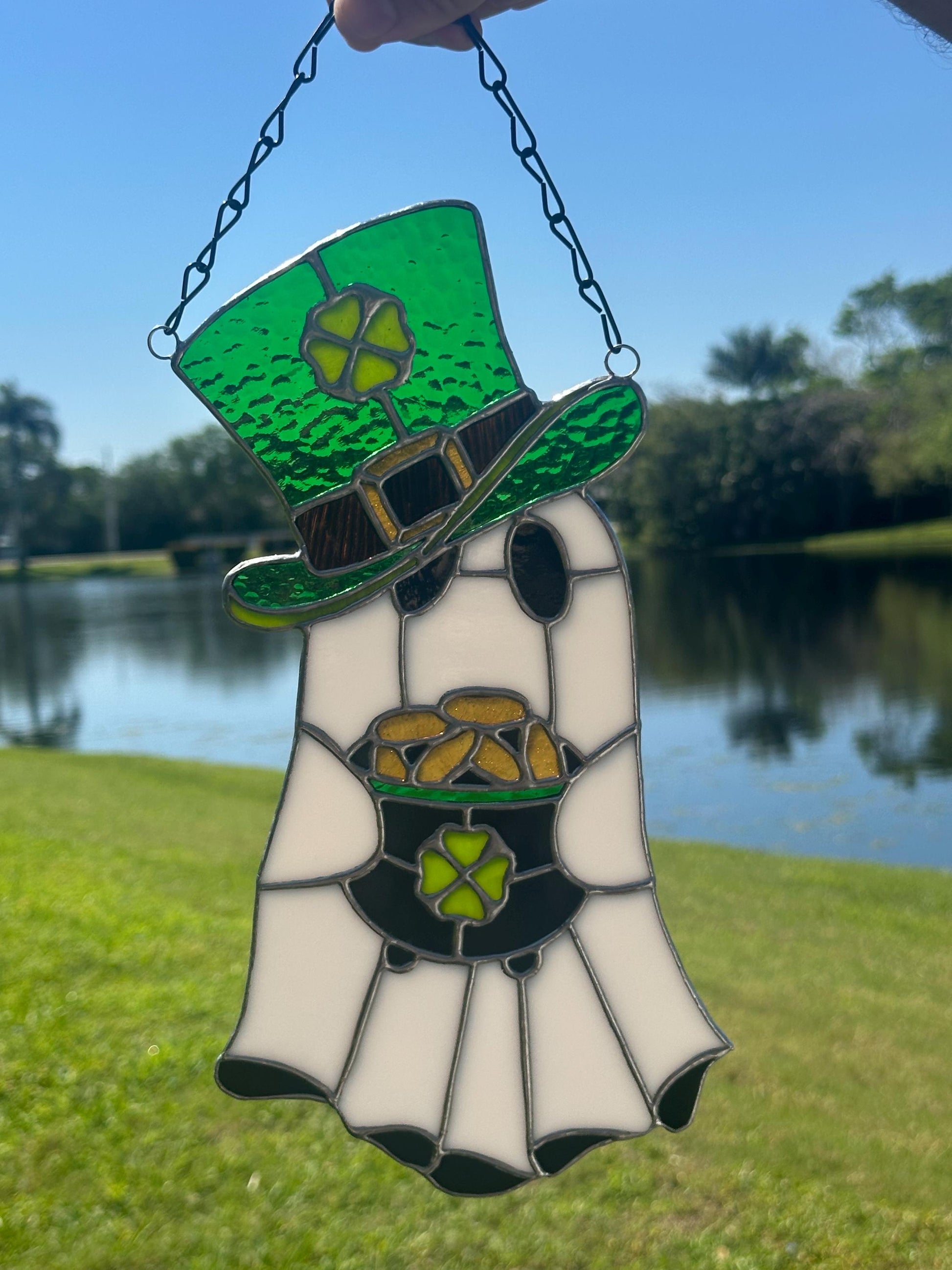 Lucky Irish Ghost Stained Glass Suncatcher - Gothic Window Decor