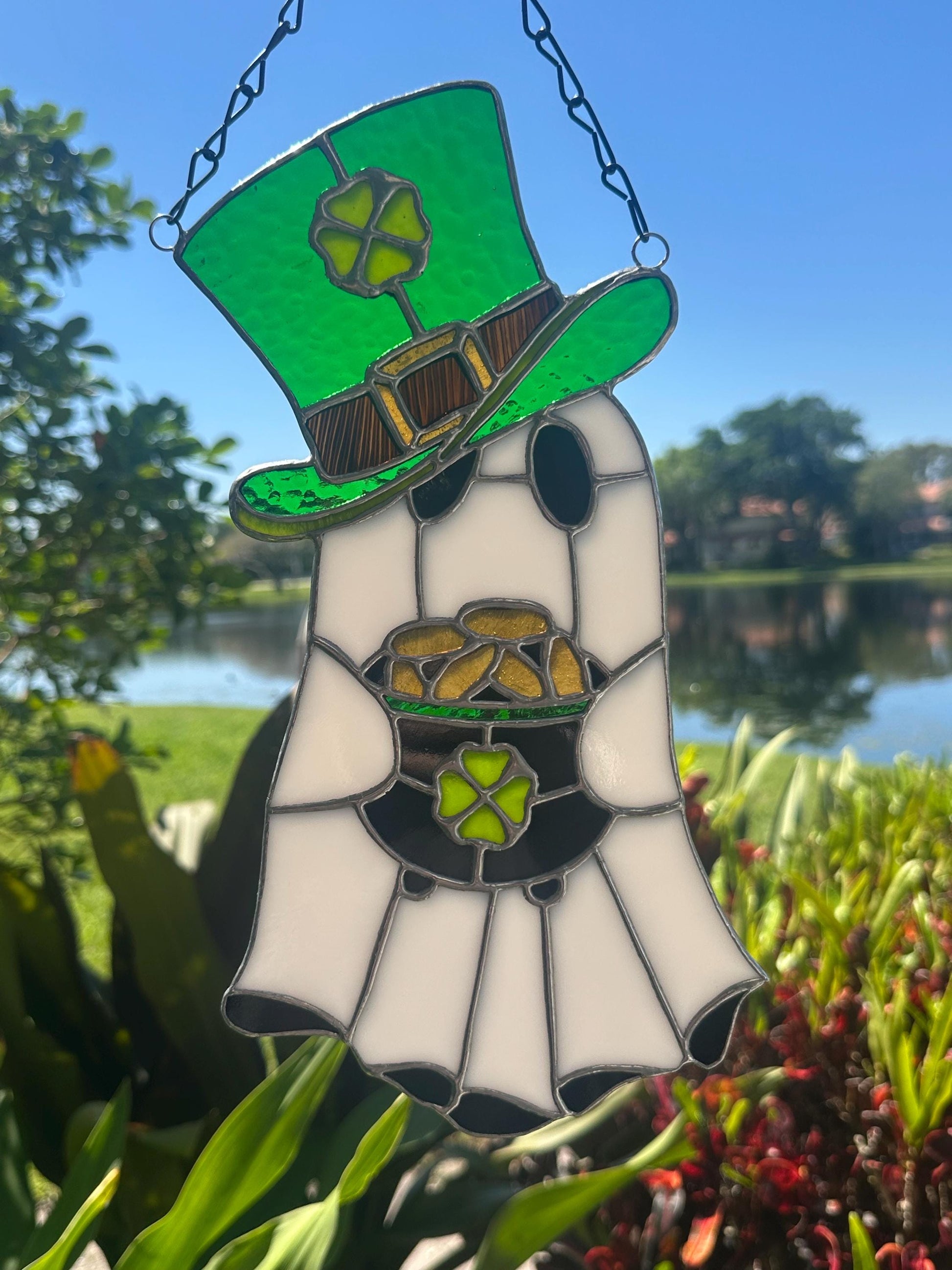 Lucky Irish Ghost Stained Glass Suncatcher - Gothic Window Decor