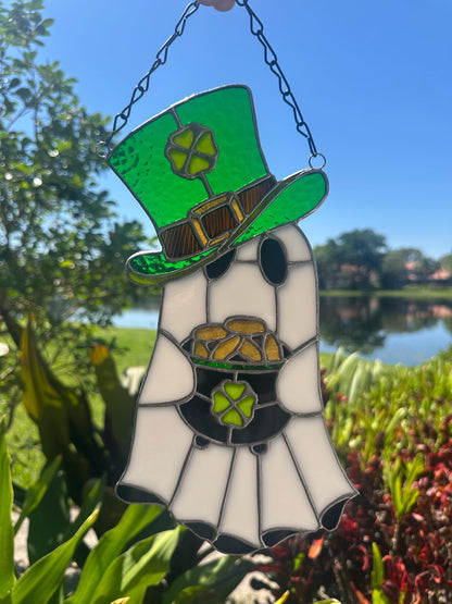 Lucky Irish Ghost Stained Glass Suncatcher - Gothic Window Decor