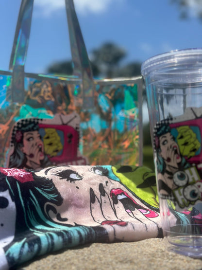 Spooky Beach Bundle Set – “Oh The Horror” Tote, Towel & 32oz Tumbler