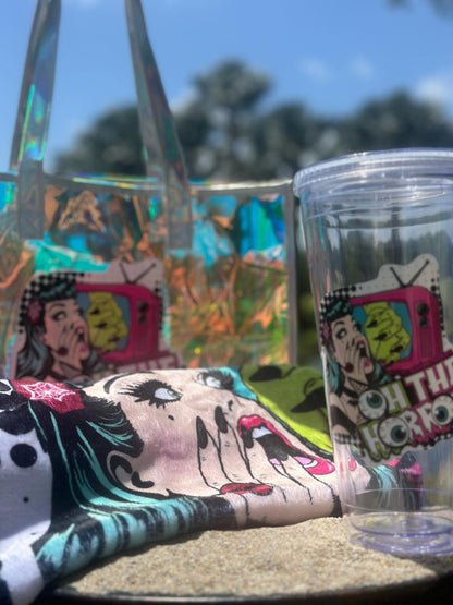 Spooky Beach Bundle Set – “Oh The Horror” Tote, Towel & 32oz Tumbler