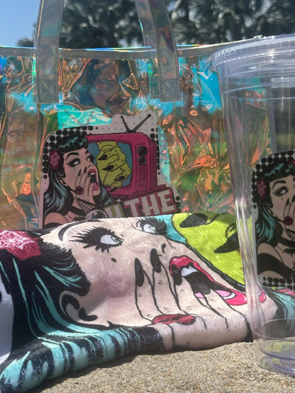 Spooky Beach Bundle Set – “Oh The Horror” Tote, Towel & 32oz Tumbler