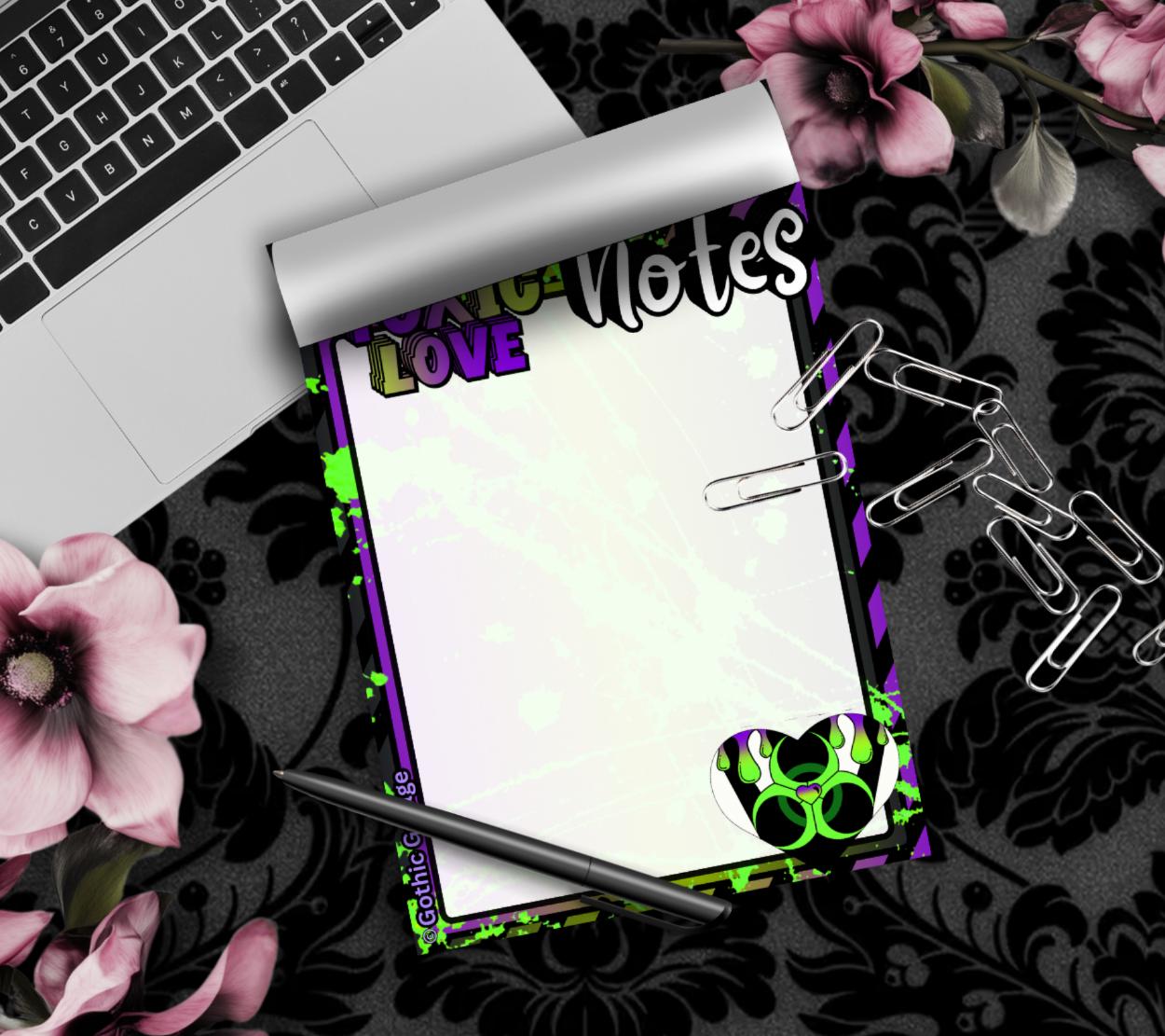 Toxic Love Gothic Notepad – Alt Aesthetic Memo Pad | Cute Dark Stationery for Desk Notes