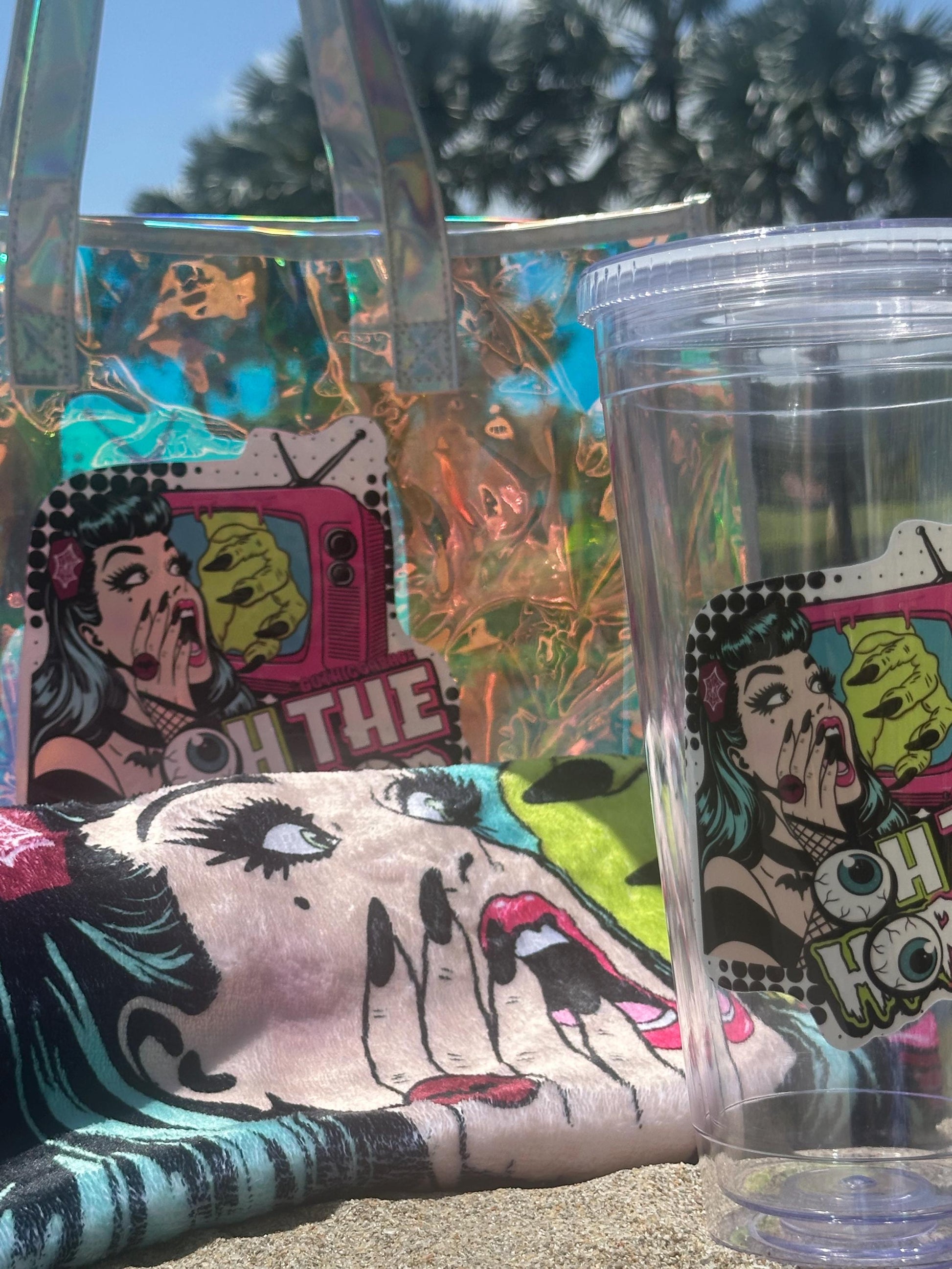 Spooky Beach Bundle Set – “Oh The Horror” Tote, Towel & 32oz Tumbler
