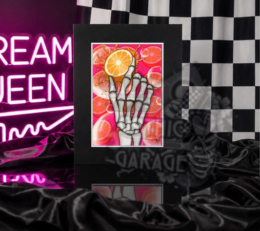 Gothic Orange Skeleton Art Print | Pink Spooky Wall Decor