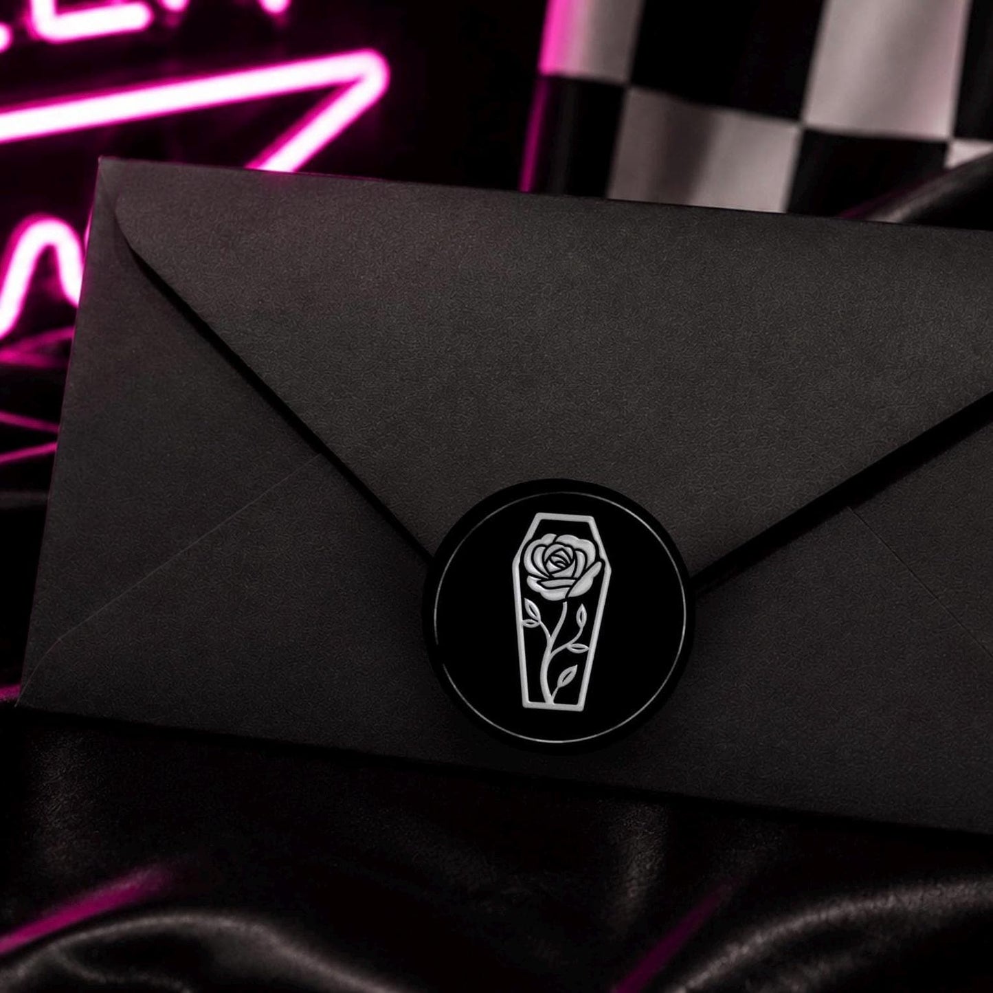 Coffin Rose Wax Seal Sticker: Gothic Wedding Invitation Envelope Seal