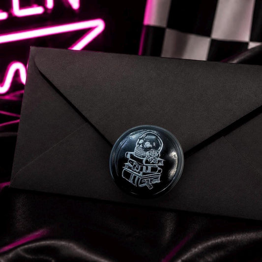 Gothic Skull & Books Wax Seal – Black Adhesive Seal for Wedding Invites, Letters and Journals