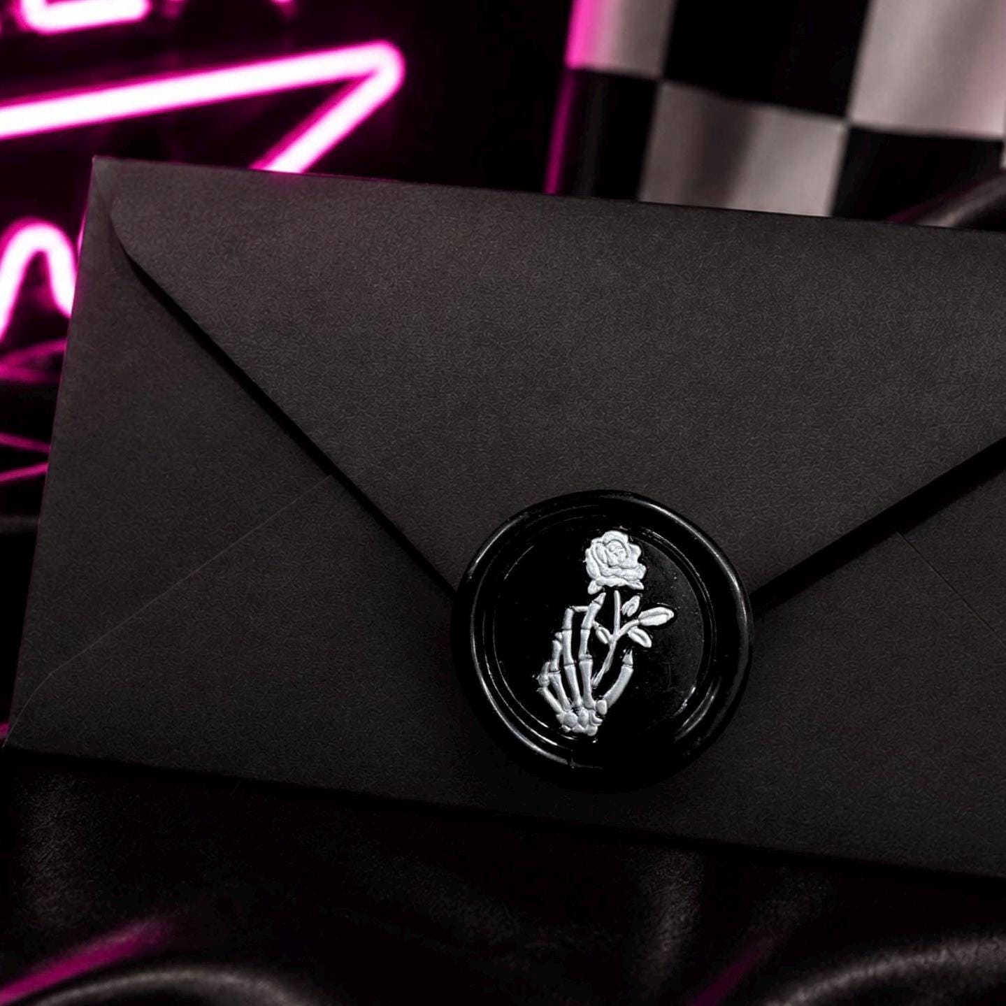 Skeleton Hand & Rose Wax Seal Sticker: Gothic Wedding Invitation Envelope Seal