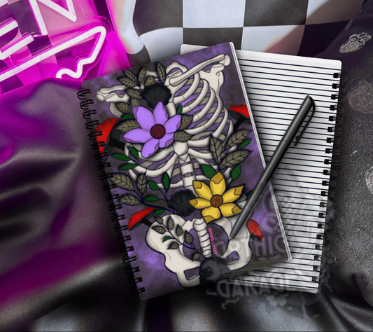 Gothic Floral Skeleton Notebook: Hand-Drawn Lined Journal