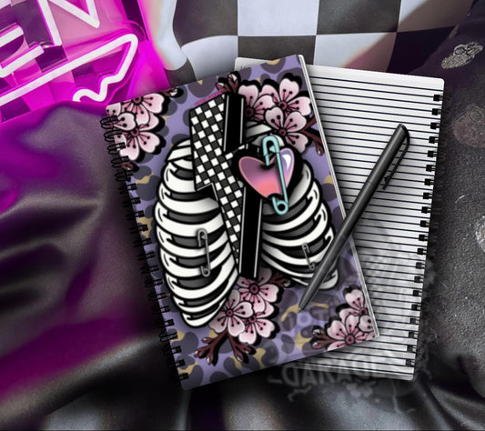 Gothic Ribcage Notebook: Hand-Drawn Punk Design, 160 Lined Pages