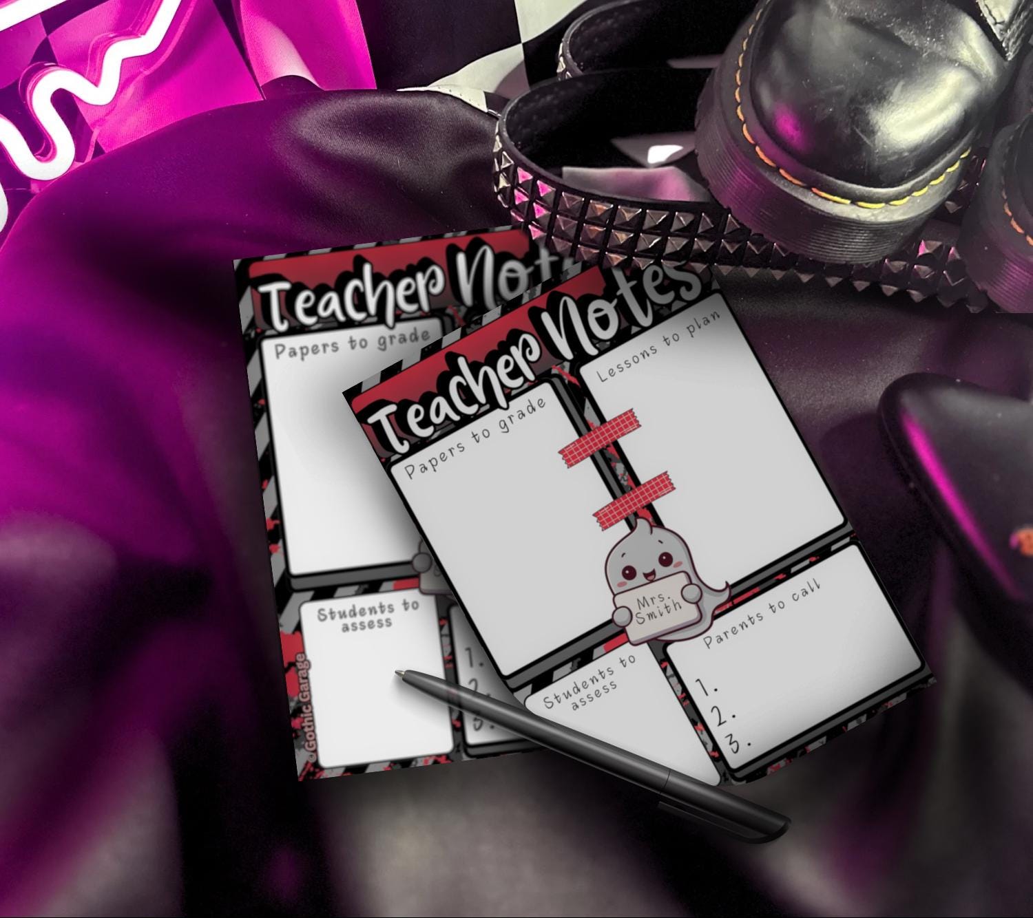 Personalized Teacher Notes Notepad – Custom Gothic Stationery Pad for Lesson Planning & Grading