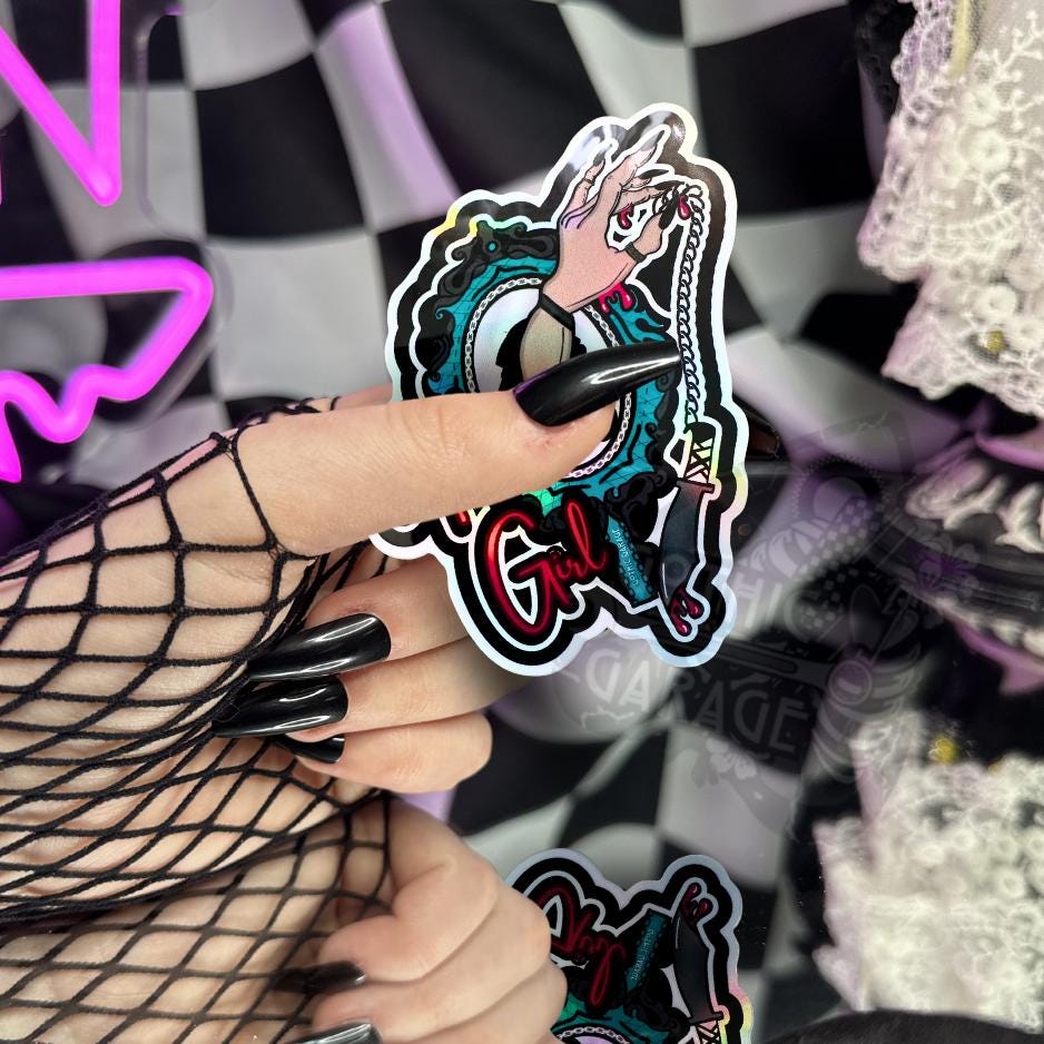 Gothic Horror Girl Sticker: Waterproof Die Cut, Glossy or Holographic