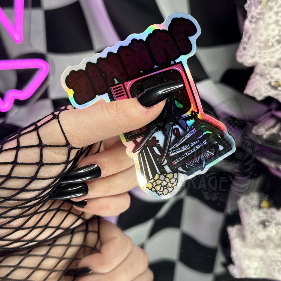 Retro Horror Junkie Sticker: Waterproof Die Cut, Glossy or Holographic
