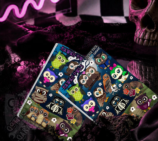 Cute Goth Owl Sticker Sheet – Spooky Woodland Vinyl Decals