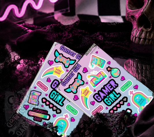 Gamer Girl Rainbow Pastel Sticker Sheets for Collecting and Scrapbooking - High-Quality, Vibrant Designs, Perfect Budget Friendly Gifts