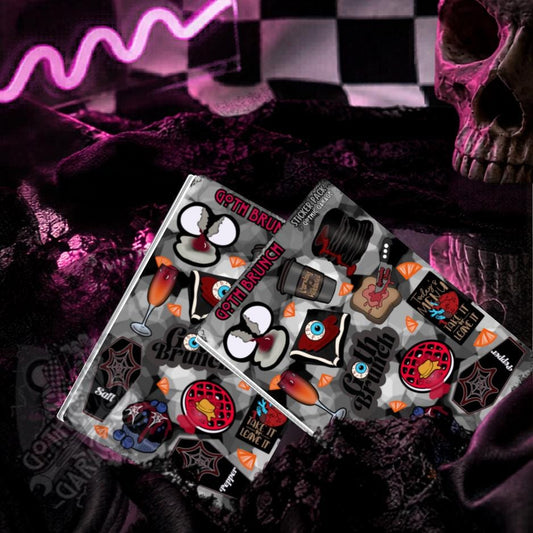 Goth Brunch Sticker Sheet – Caffeine, Chaos & Creepy Cuisine
