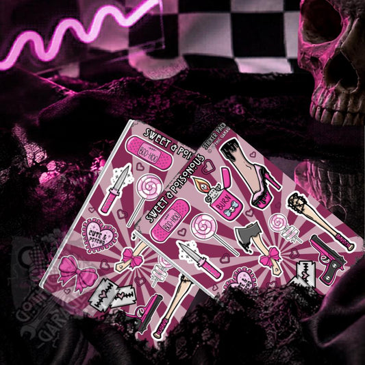 Gothic Sweet & Poisonous Sticker Sheet – Pretty in Pinky, Deadly in Action! - Perfect for Scrapbooking and Collecting