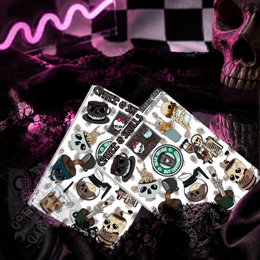 Coffee & Skulls – Gothic Sticker Sheet Coffee Skeletons– Perfect for Coffee Lovers