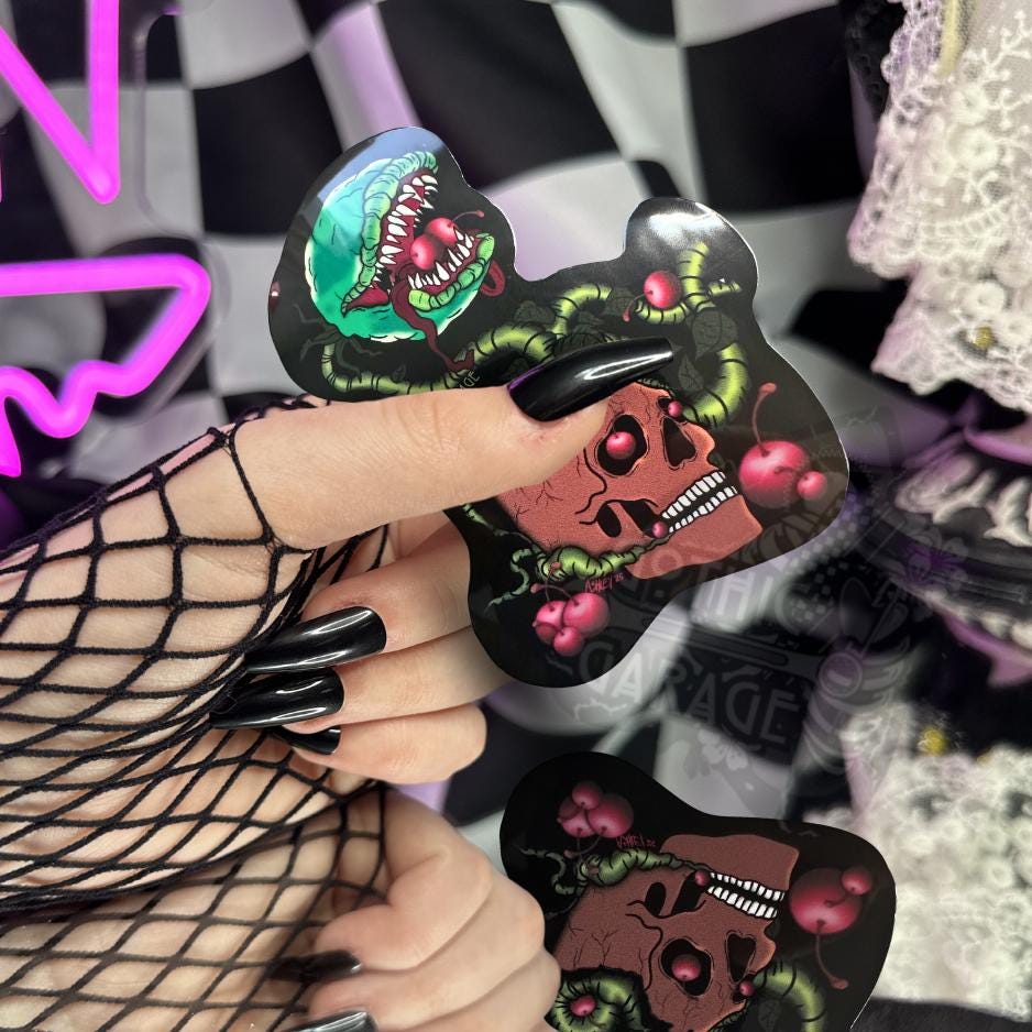 Cherry Skull Venus Flytrap Die Cut Waterproof Sticker
