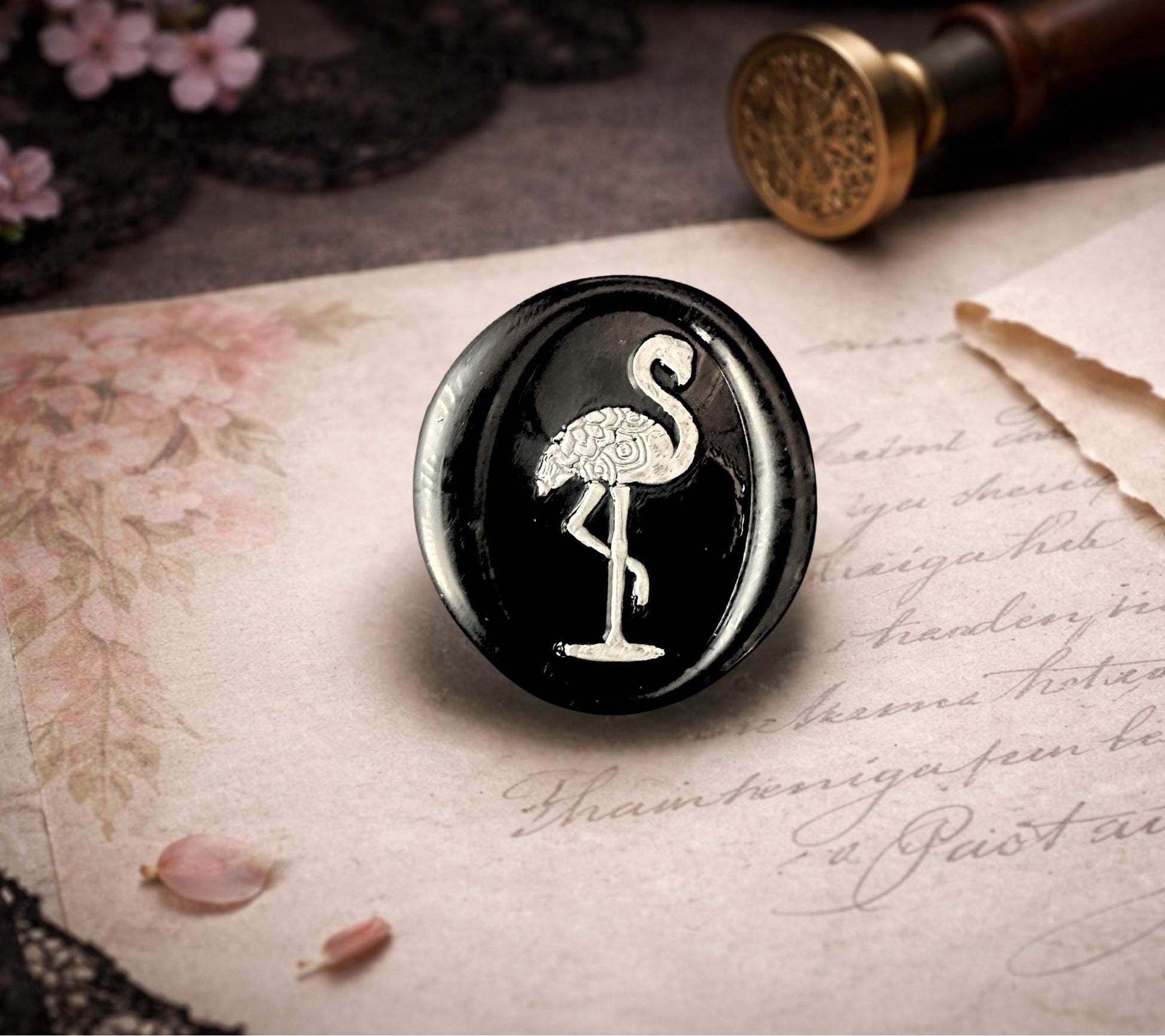 Black Flamingo Wax Seal Sticker – Gothic Peel and Stick Envelope Seal for Journals, Invitations & Happy Mail