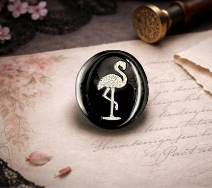 Black Flamingo Wax Seal Sticker – Gothic Peel and Stick Envelope Seal for Journals, Invitations & Happy Mail