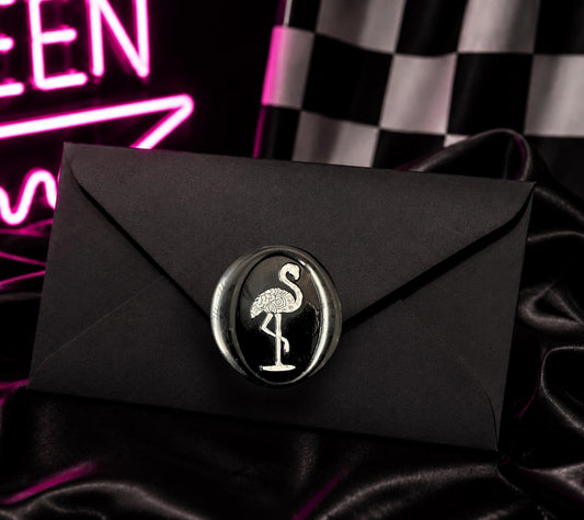 Black Flamingo Wax Seal Sticker – Gothic Peel and Stick Envelope Seal for Journals, Invitations & Happy Mail