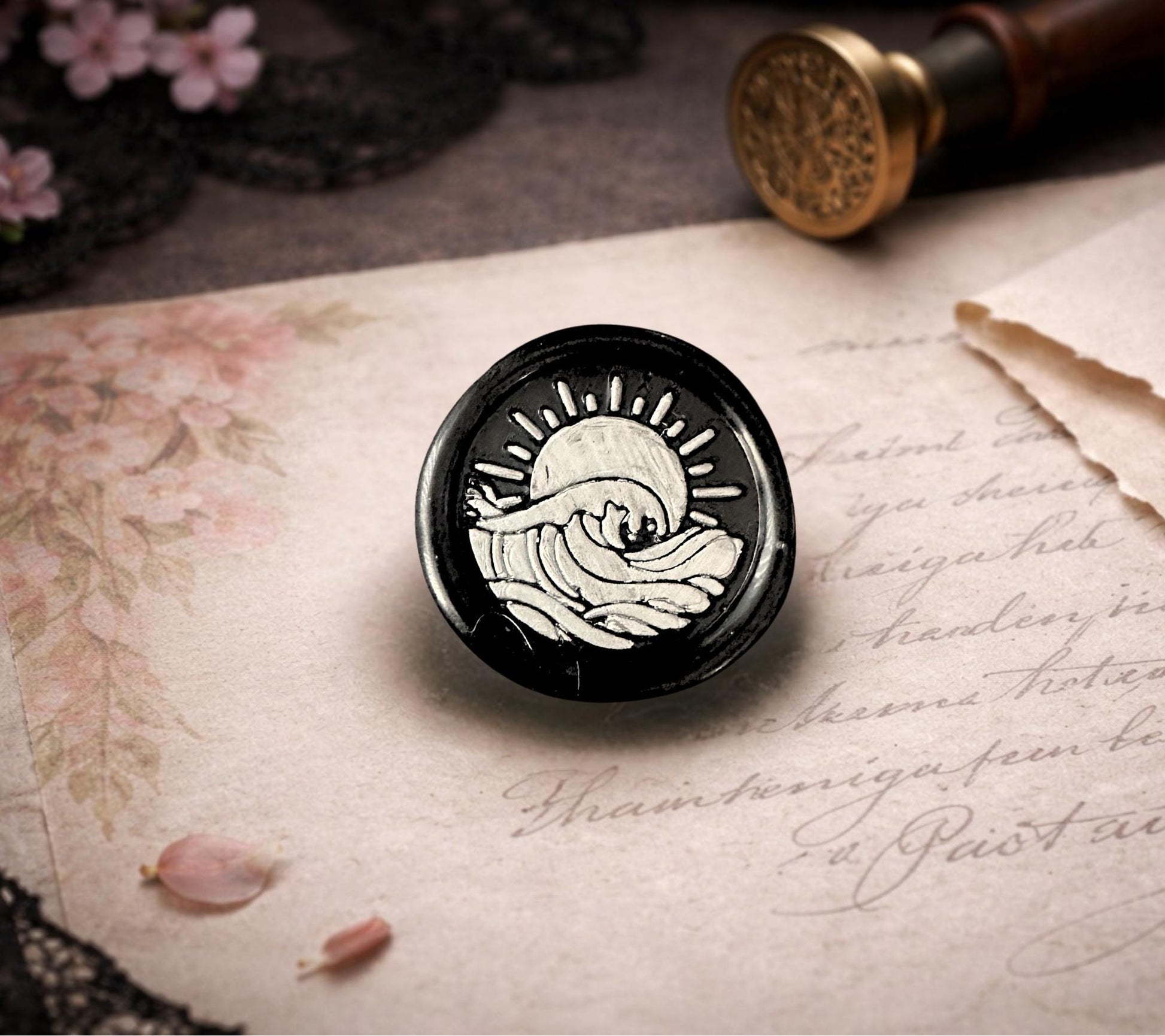 Ocean Wave Wax Seal Sticker – Gothic Peel & Stick Beach Seal for Journals, Invitations and Happy Mail