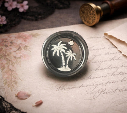 Palm Tree Wax Seal Sticker – Gothic Peel & Stick Tropical Envelope Seal for Journals and Happy Mail
