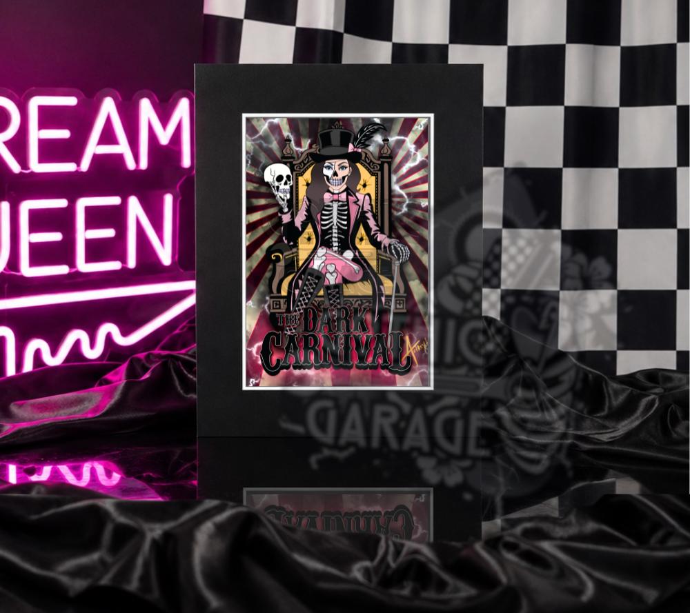 Dark Carnival Gothic Art Print – Skeleton Ringmaster | Spooky Circus Skull Print for Alt Gallery & Gothic Home