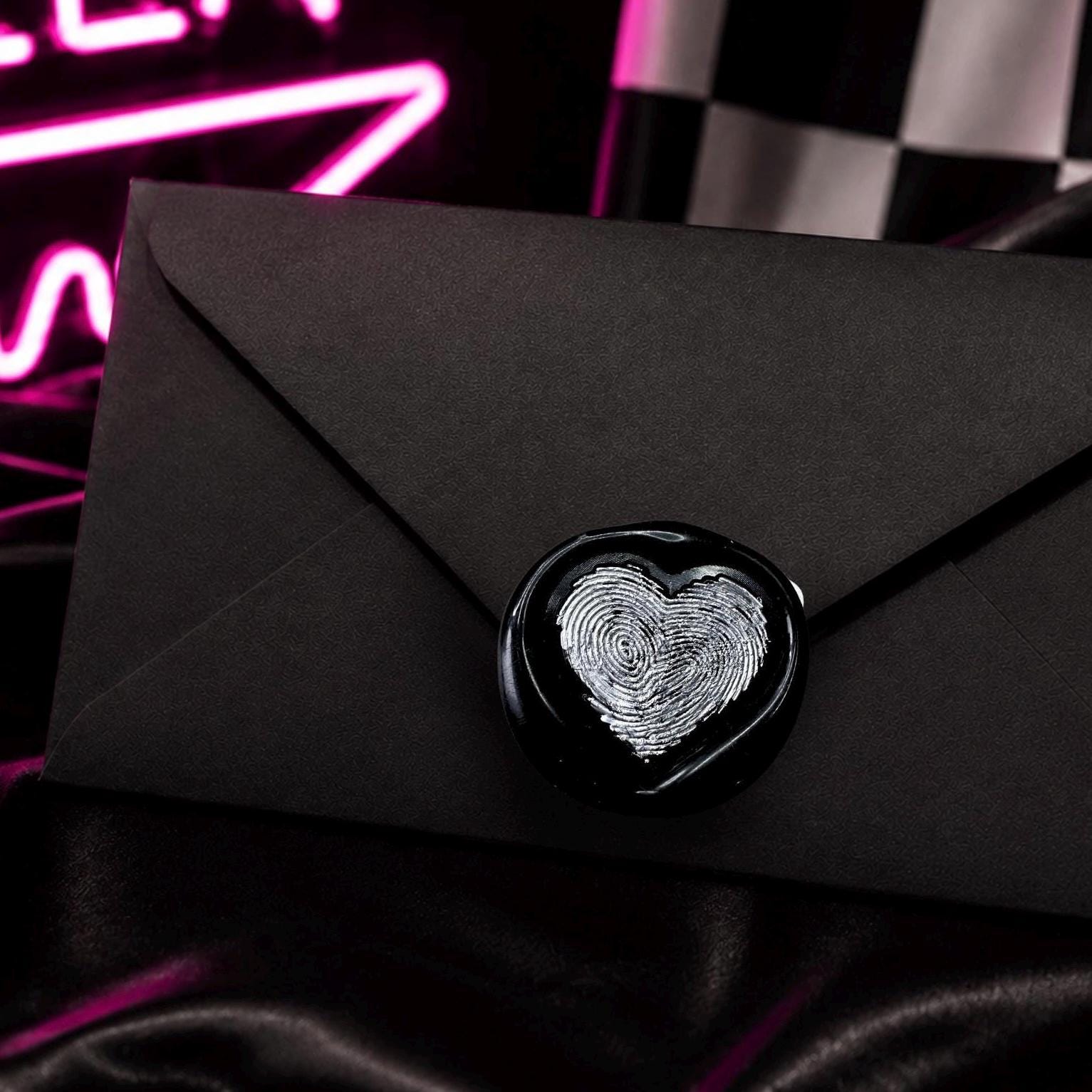 Fingerprint Heart Wax Seals – Gothic Black Peel and Stick Envelope Seals