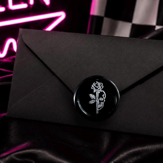 Half Skull Rose Wax Seal – Gothic Soy Wax Sticker for Letters, Journals, Gifts & Stationery