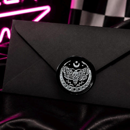 Handpoured Gothic Moth Wax Seal Sticker: Celestial Moon Wedding Envelope