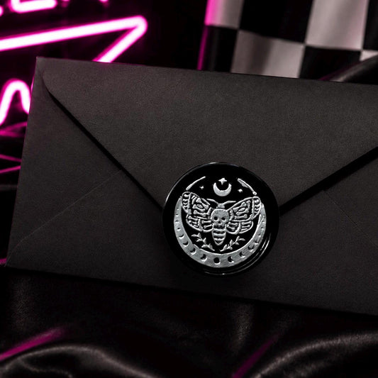 Handpoured Gothic Moth Wax Seal Sticker: Celestial Moon Wedding Envelope