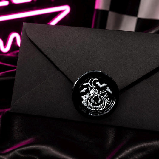 Pumpkin Wax Seal Sticker: Moonlight Patch, Gothic Halloween Invitation