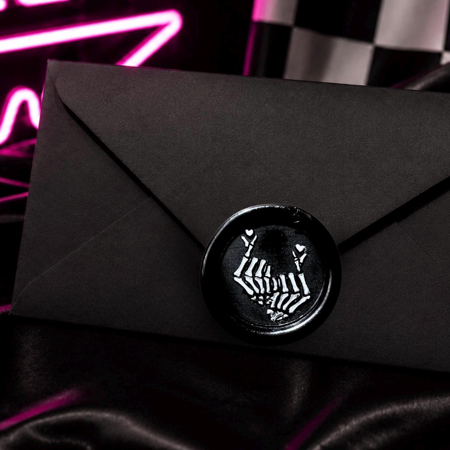 Skeleton Hands & Gothic Heart Wax Seal Sticker: Handpoured Wedding Invitation Seal