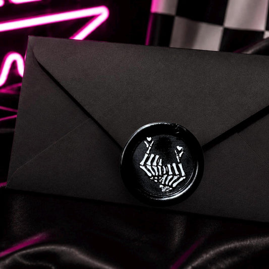 Skeleton Hands & Gothic Heart Wax Seal Sticker: Handpoured Wedding Invitation Seal