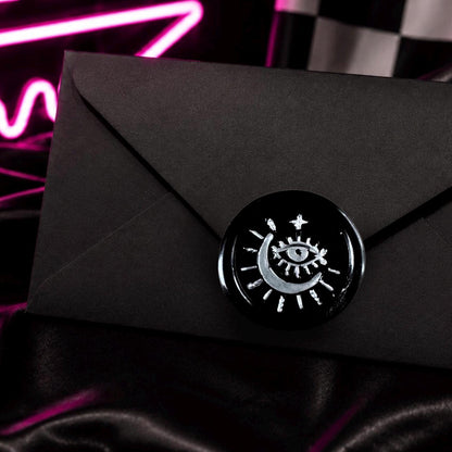 Wiccan Evil Eye Moon Wax Seal Sticker: Gothic Wedding Invitation Seal