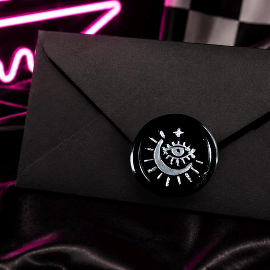 Wiccan Evil Eye Moon Wax Seal Sticker: Gothic Wedding Invitation Seal