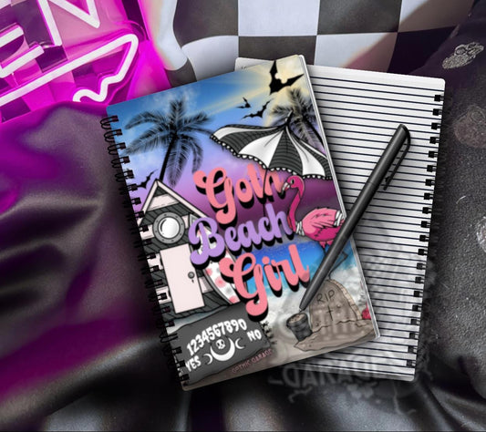 Goth Beach Girl Notebook – Alt Spiral Journal with Flamingo & Graveyard, Lined Pages