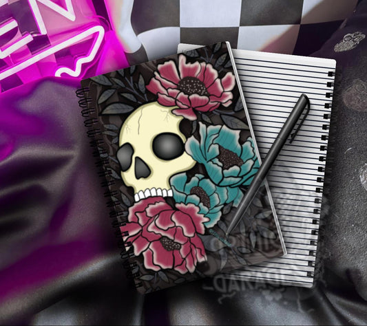 Gothic Floral Skull Notebook: Hand-Drawn Lined Journal