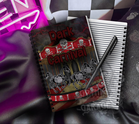 Dark Carnival Gothic Notebook – Creepy Skeleton Carousel Journal for Writing, School & Notes
