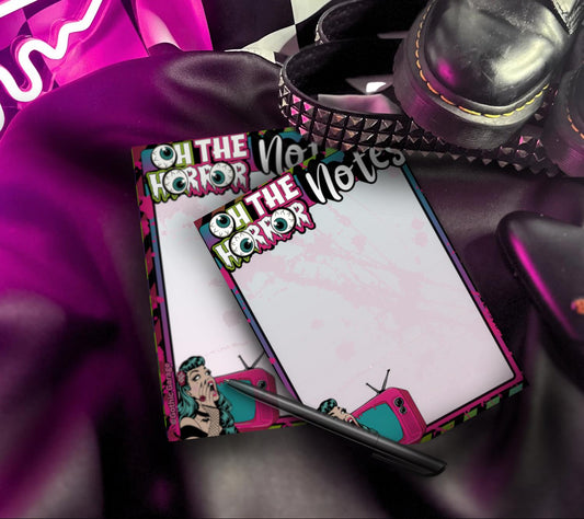 Oh The Horror Blank Notepad – Retro Horror Writing Pad | Spooky Stationery for Notes & Lists