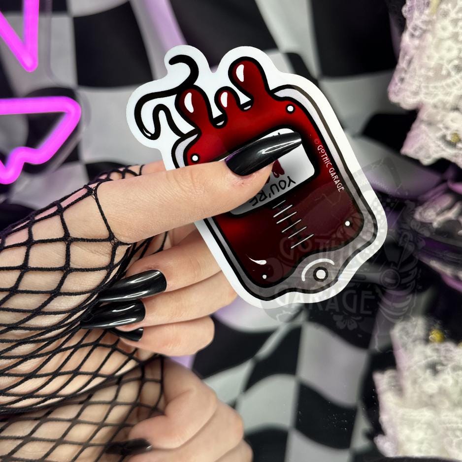 Vampire Blood Bag, Waterproof Die Cut Sarcastic Sticker, Choose Between Glossy or Holographic, Perfect to Add Horror to any Surface