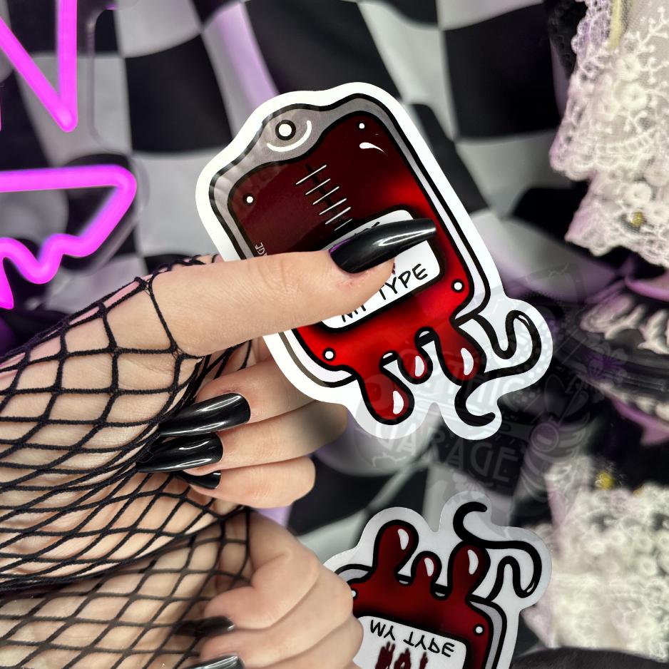 Vampire Blood Bag, Waterproof Die Cut Sarcastic Sticker, Choose Between Glossy or Holographic, Perfect to Add Horror to any Surface