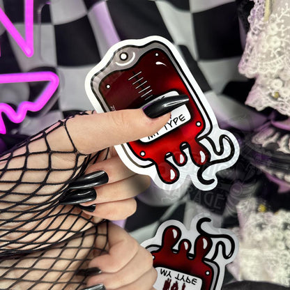 Vampire Blood Bag, Waterproof Die Cut Sarcastic Sticker, Choose Between Glossy or Holographic, Perfect to Add Horror to any Surface