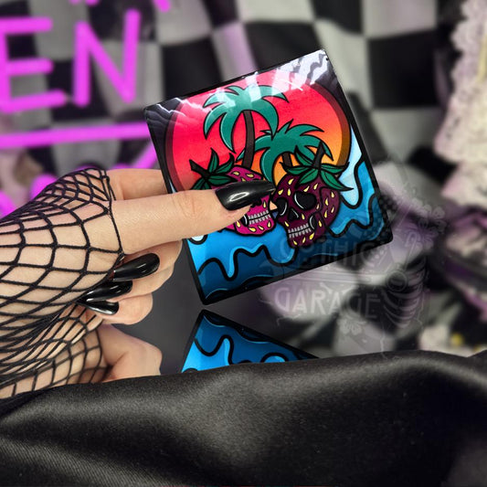 Florida Strawberry Skull Sticker: Gothic Beach Sunset, Waterproof Vinyl
